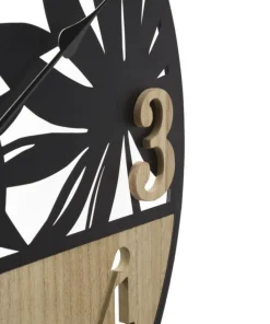 Horloge murale ronde Palm Métal Noir et Bois Clair