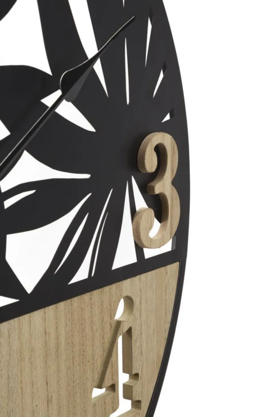 Horloge murale ronde Palm Métal Noir et Bois Clair