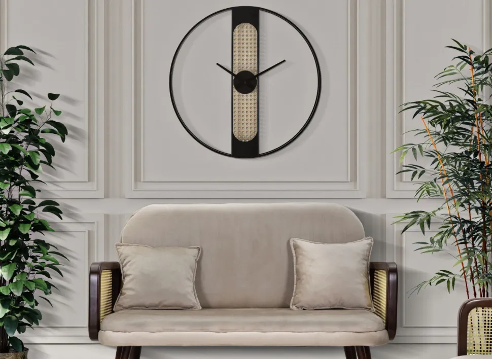 Horloge murale ronde Ribby Fer Noir Cannage de Vienne