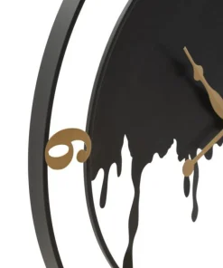 Horloge murale ronde Splash Fer Noir et finitions dorées