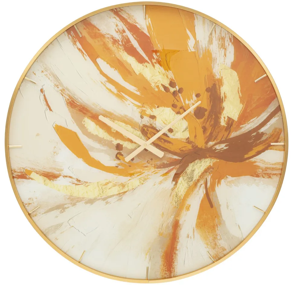 Horloge murale ronde Toply Verre cadre doré décoré de tons vifs
