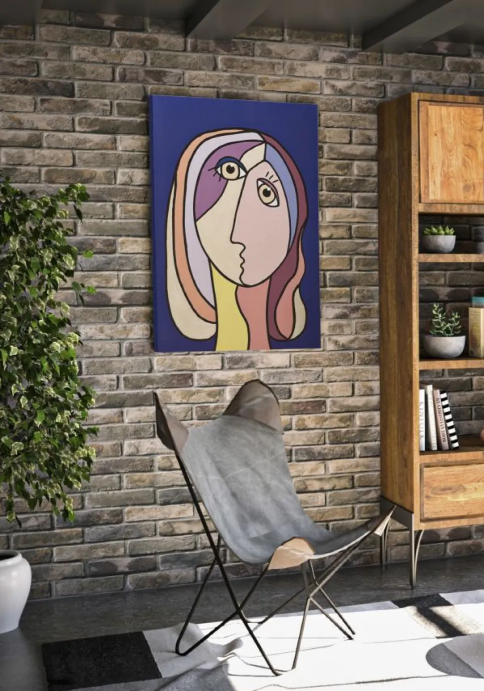 Impression murale Cubisme encadrée en bois massif couleurs vives
