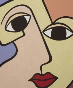Impression peinte double face Cubisme cadre en bois massif couleurs vives