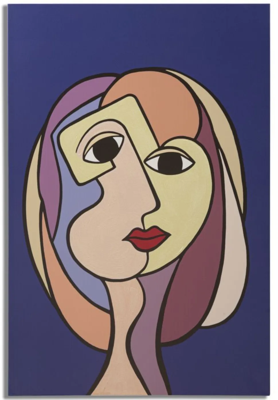 Impression peinte double face Cubisme cadre en bois massif couleurs vives