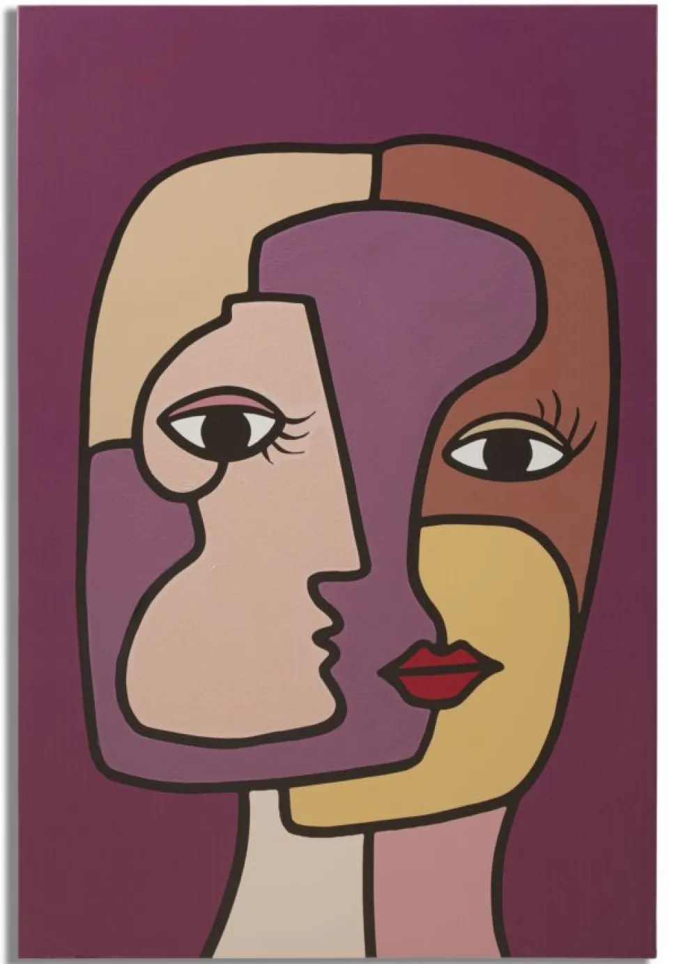 Impression peinte sur toile cubiste encadrée en bois couleurs vives