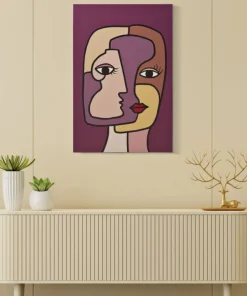 Impression peinte sur toile cubiste encadrée en bois couleurs vives