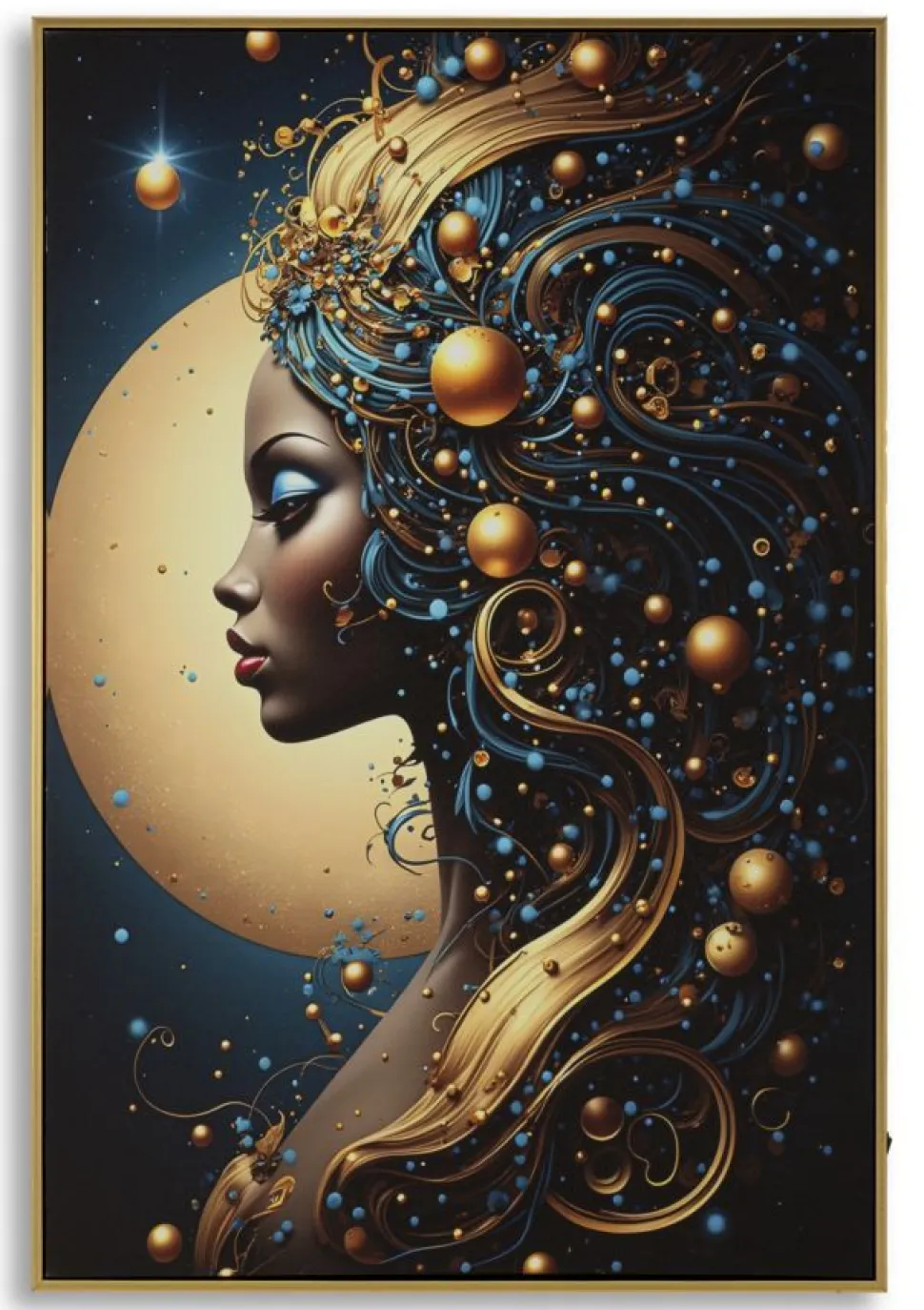 Impression sur toile avec cadre Minerva LED doré