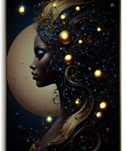 Impression sur toile avec cadre Minerva LED doré