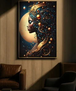 Impression sur toile avec cadre Minerva LED doré