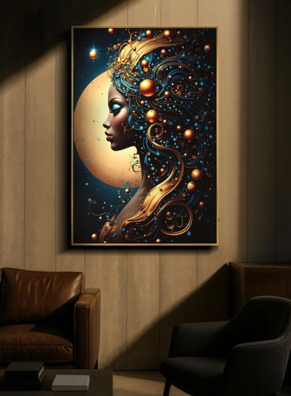 Impression sur toile avec cadre Minerva LED doré