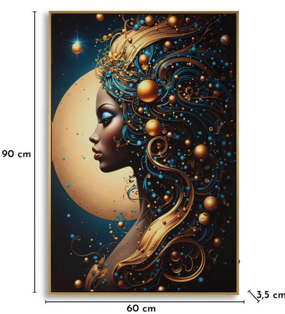 Impression sur toile avec cadre Minerva LED doré
