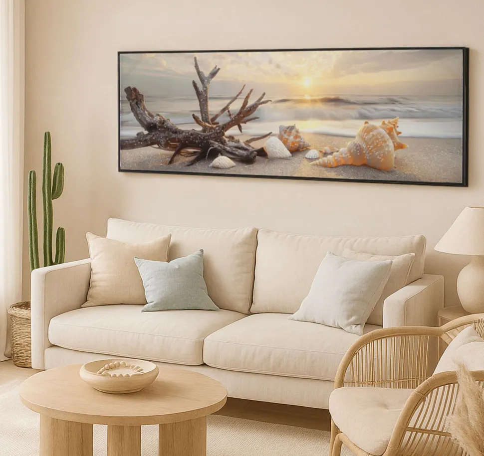 Impression sur toile Laquée Plage cadre bois