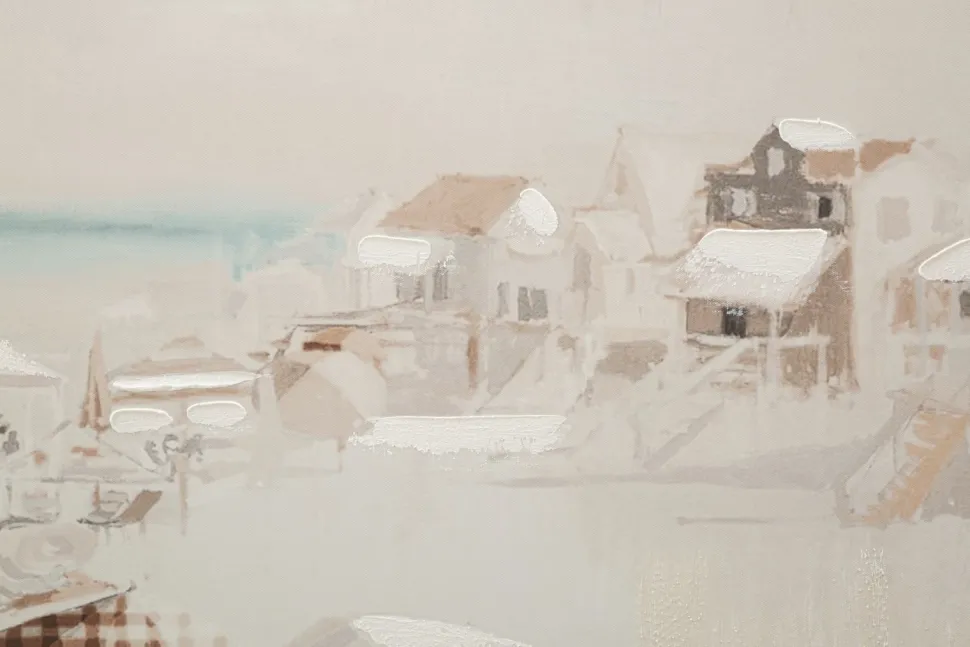 Impression sur toile plage cadre en bois massif multicolore