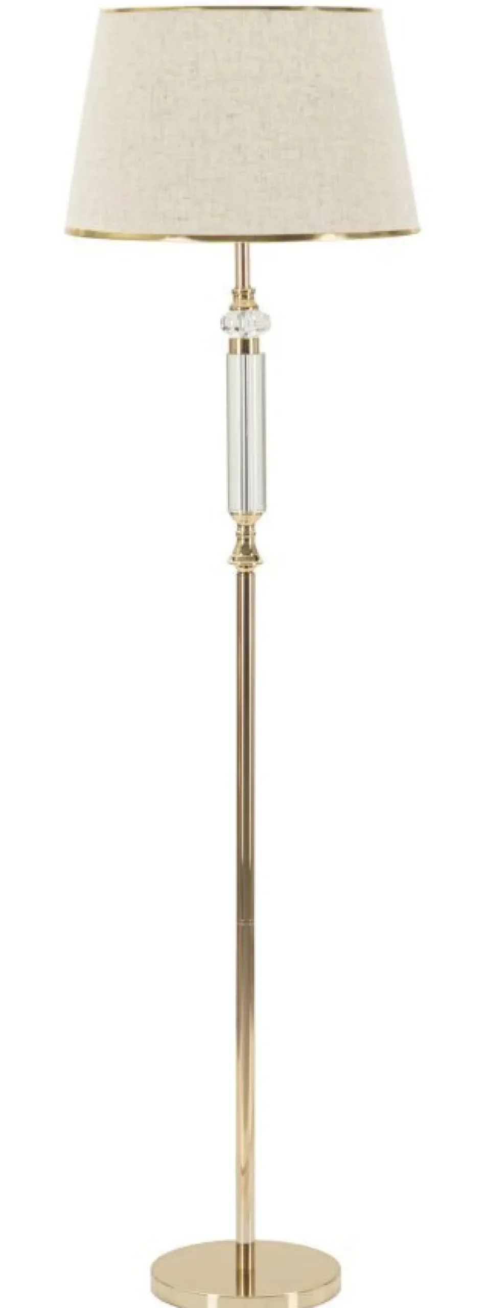 Lampadaire Praga Métal Doré Abat-jour Tissu Beige Bordure Dorée