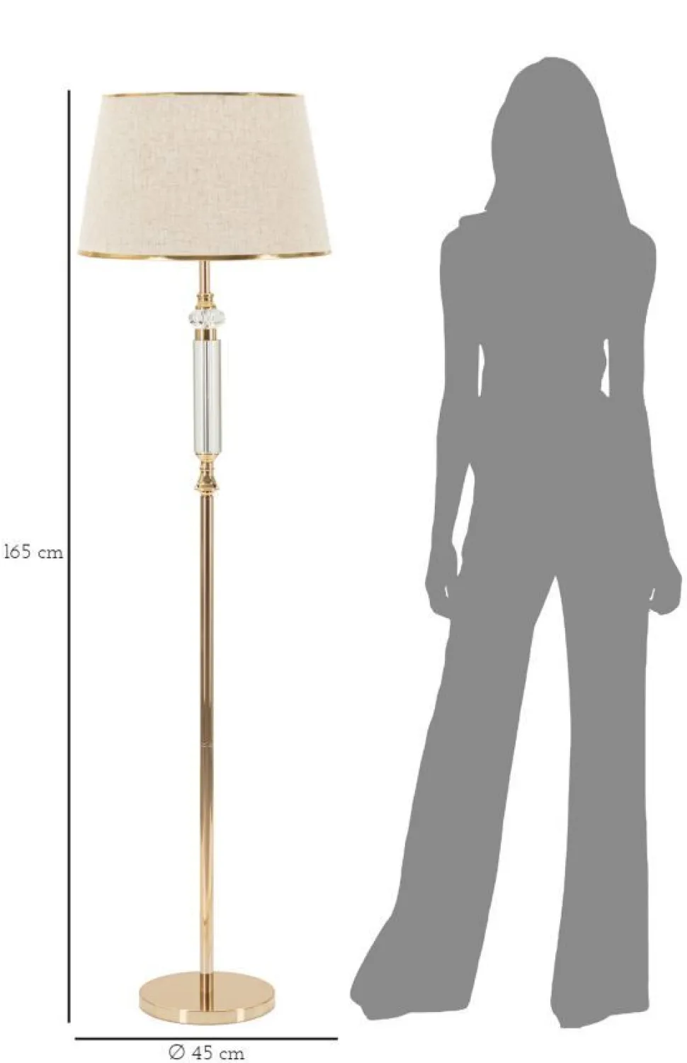 Lampadaire Praga Métal Doré Abat-jour Tissu Beige Bordure Dorée