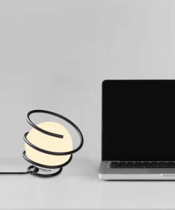 Lampe à poser Addituma Verre Blanc et Métal spiral Noir