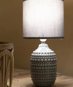 Lampe de chevet motifs en relief Grise céramique Grise abat-jour Tissu
