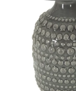 Lampe de chevet motifs en relief Grise céramique Grise abat-jour Tissu