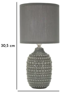 Lampe de chevet motifs en relief Grise céramique Grise abat-jour Tissu