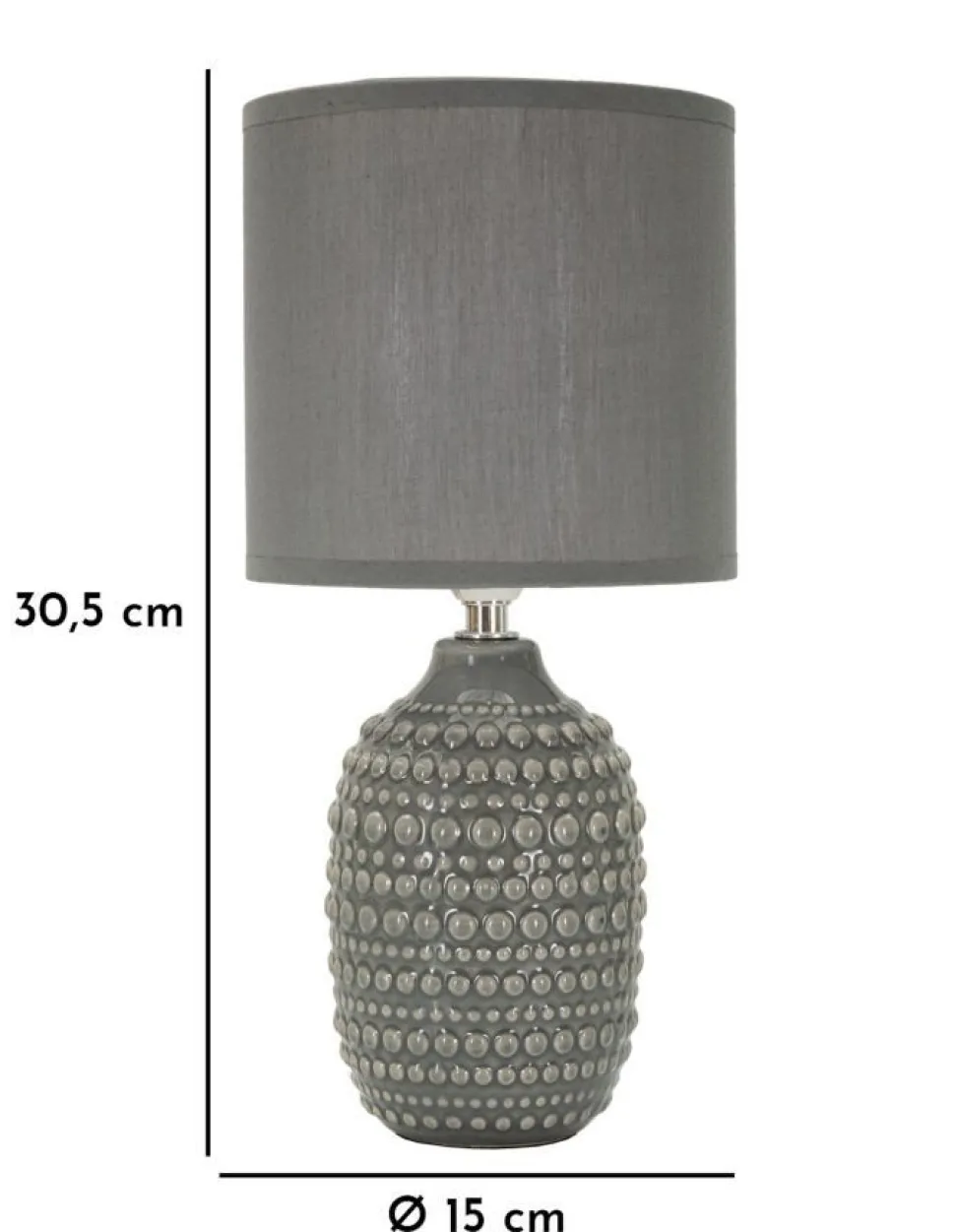 Lampe de chevet motifs en relief Grise céramique Grise abat-jour Tissu