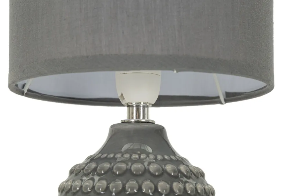Lampe de chevet motifs en relief Grise céramique Grise abat-jour Tissu
