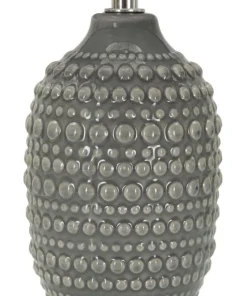 Lampe de chevet motifs en relief Grise céramique Grise abat-jour Tissu