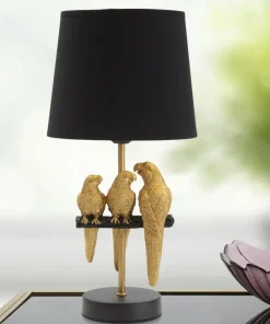 Lampe de chevet Perroquets Métal Doré abat-jour Tissu Noir