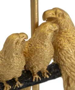 Lampe de chevet Perroquets Métal Doré abat-jour Tissu Noir