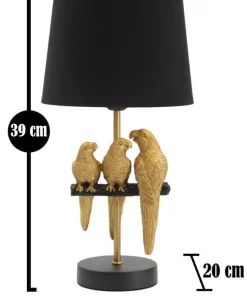 Lampe de chevet Perroquets Métal Doré abat-jour Tissu Noir