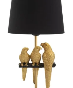Lampe de chevet Perroquets Métal Doré abat-jour Tissu Noir