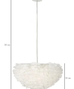 Lampe de plafond plumes synthétiques fer et plastique blanc