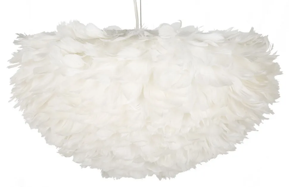 Lampe de plafond plumes synthétiques fer et plastique blanc