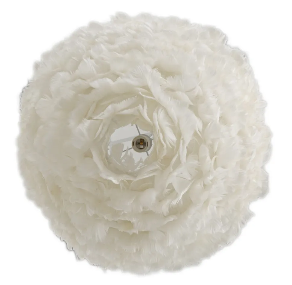 Lampe de plafond plumes synthétiques fer et plastique blanc