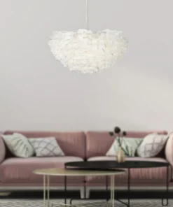 Lampe de plafond plumes synthétiques fer et plastique blanc