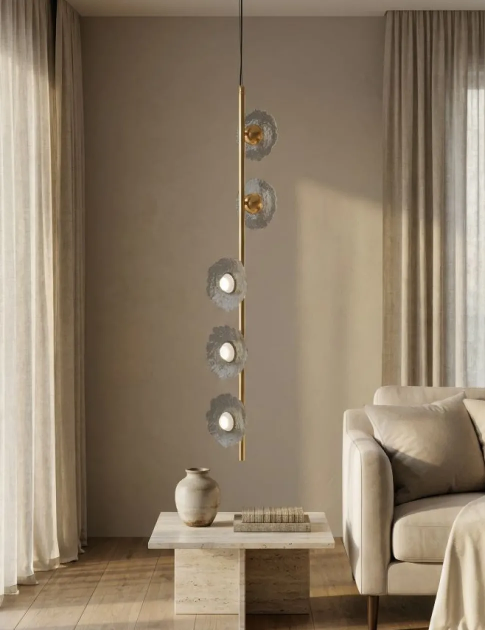 Lampe de plafond vertical Emily Verre Gris doré