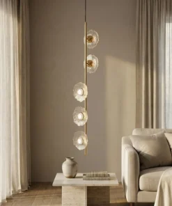 Lampe de plafond verticale Emily Verre transparent structure dorée