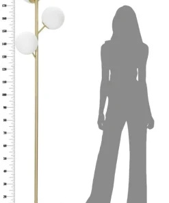 Lampe de sol à 3 lumières Glamy métal doré sphères en verre blanc