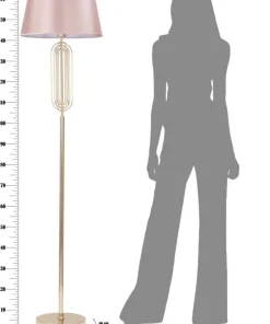 Lampe de sol Ovy métal doré abat-jour tissu rose