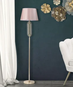 Lampe de sol Ovy métal doré abat-jour tissu rose