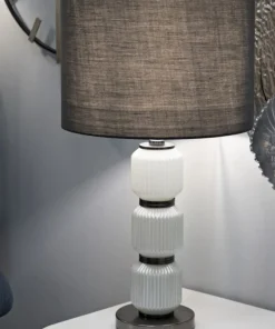 Lampe de table Bright Three Verre Blanc abat-jour Velours Gris