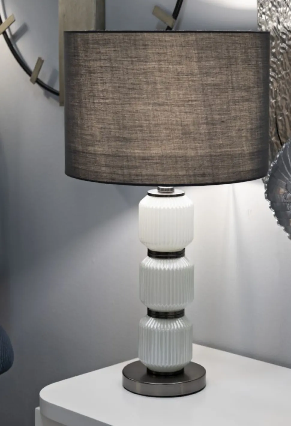 Lampe de table Bright Three Verre Blanc abat-jour Velours Gris