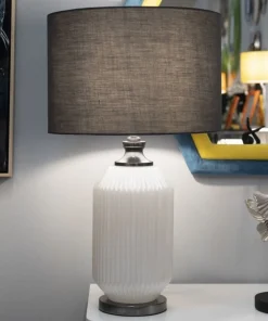 Lampe de table Brighty Verre Blanc abat-jour Velours Gris