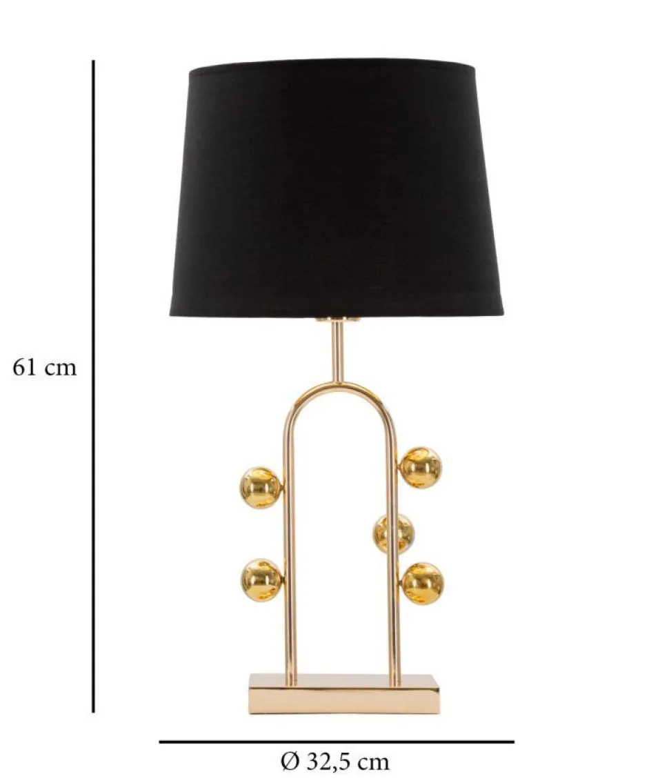 Lampe de table Bubble métal doré abat-jour tissu noir
