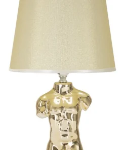 Lampe de table Buste d'homme Céramique Dorée abat-jour Tissu Beige