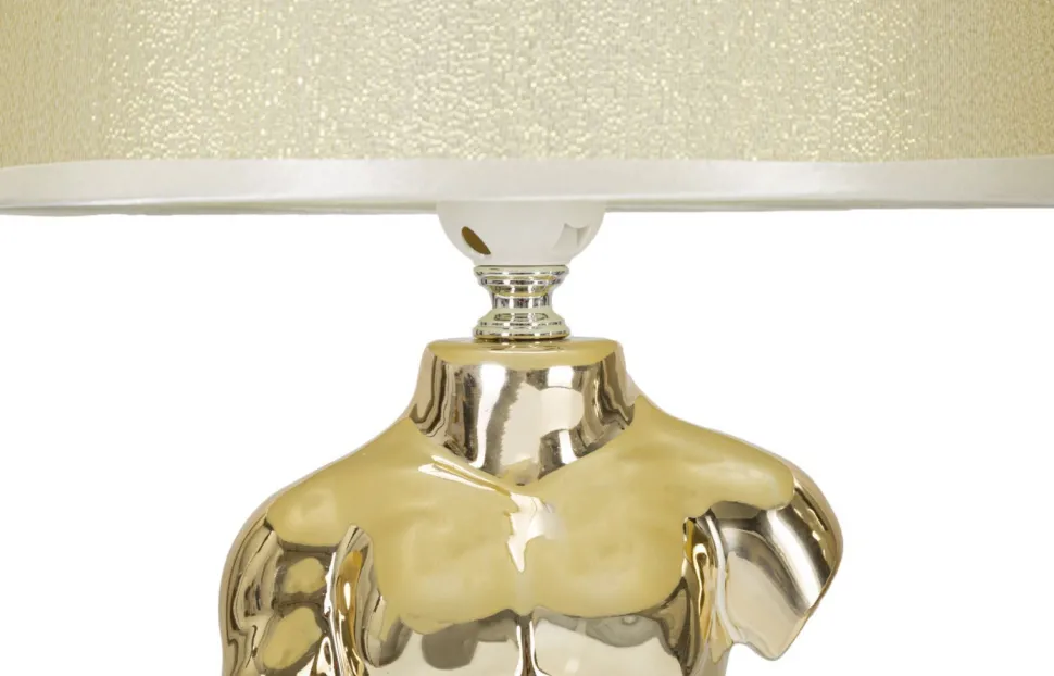 Lampe de table Buste d'homme Céramique Dorée abat-jour Tissu Beige