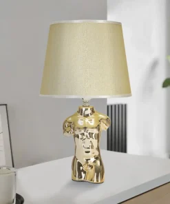 Lampe de table Buste d'homme Céramique Dorée abat-jour Tissu Beige