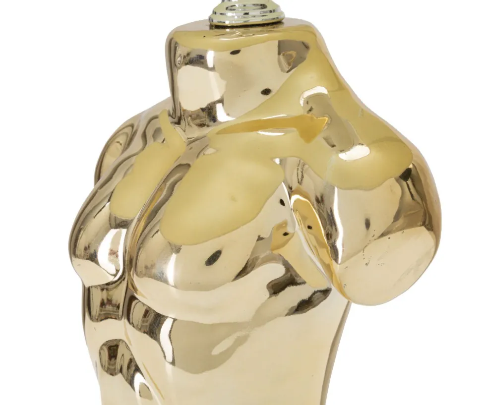 Lampe de table Buste d'homme Céramique Dorée abat-jour Tissu Beige