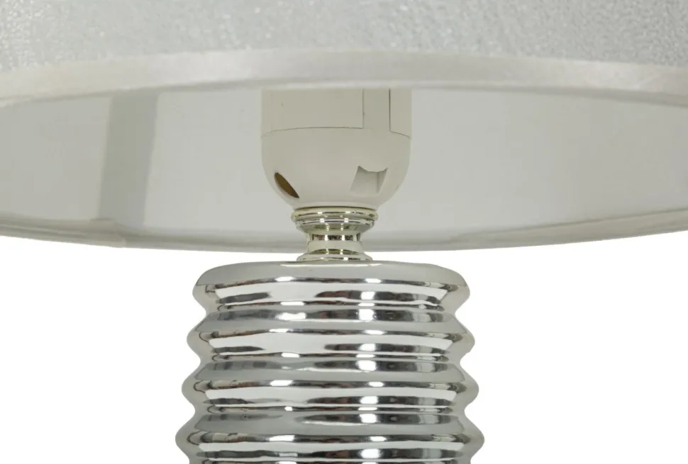 Lampe de table Candela céramique blanche abat-jour tissu argenté