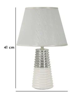 Lampe de table Candela céramique blanche abat-jour tissu argenté