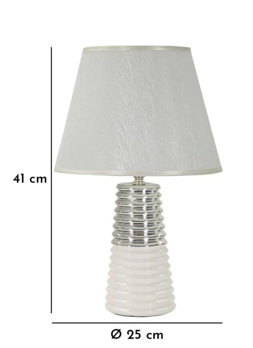 Lampe de table Candela céramique blanche abat-jour tissu argenté